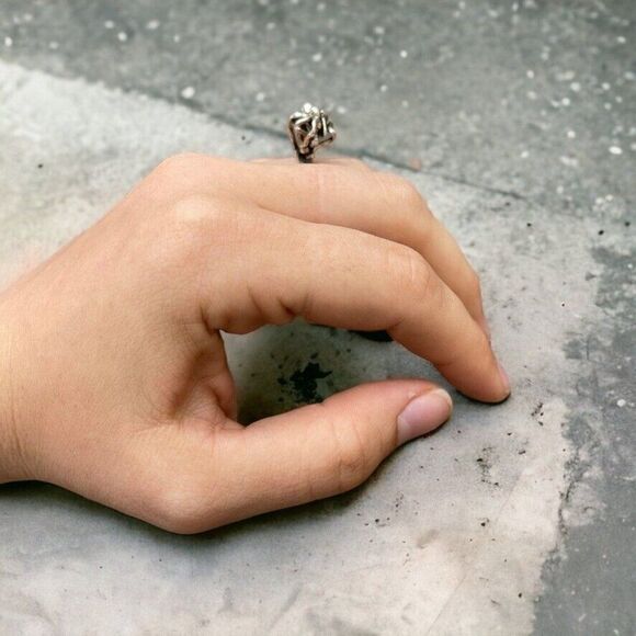 Handmade Chunky Sterling Silver Abstract Brutalist Geometric Hippie Ring Sz 7 - Picture 2 of 6